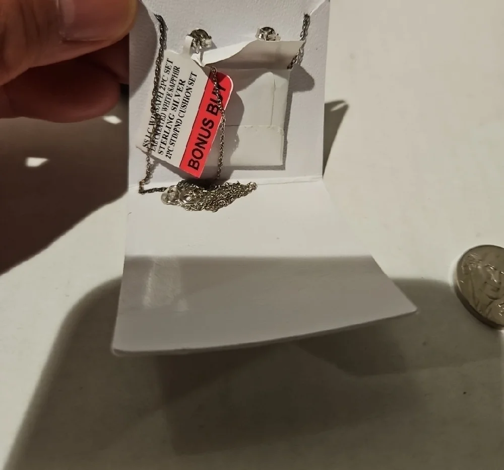 NWT Sterling Silver White Sapphire Set Necklace And Earrings - Picture 3 of 7